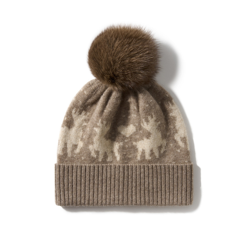 Cashmere Fair Isle Pom Beanie