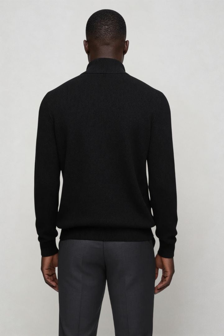 Modal Wool Quarter Zip Sweater - Black