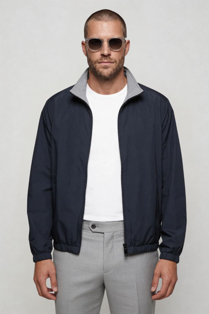 Men’s lightweight reversible zip up jacket with slim fit modern casual design