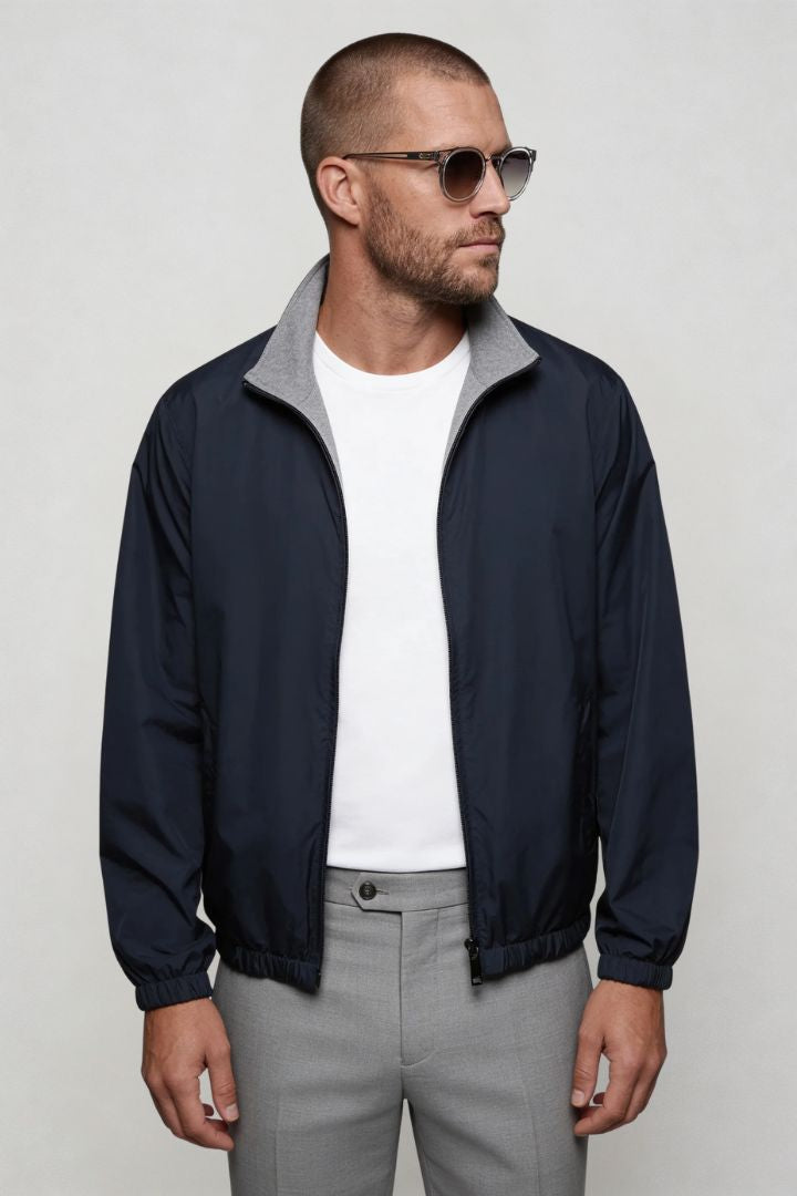 Lavencio Men’s lightweight reversible zip up jacket with slim fit modern casual design