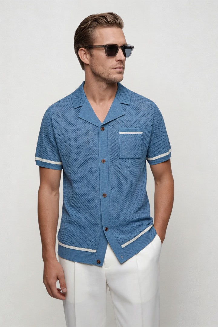 Zane Textured Knit Shirt - Ocean Blue