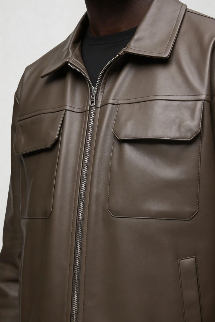 David Faux Leather Jacket - Espresso Brown
