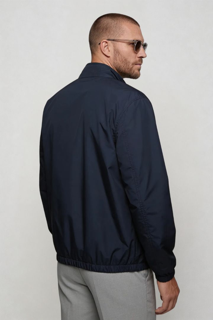 Men’s lightweight reversible zip up jacket with slim fit modern casual design back