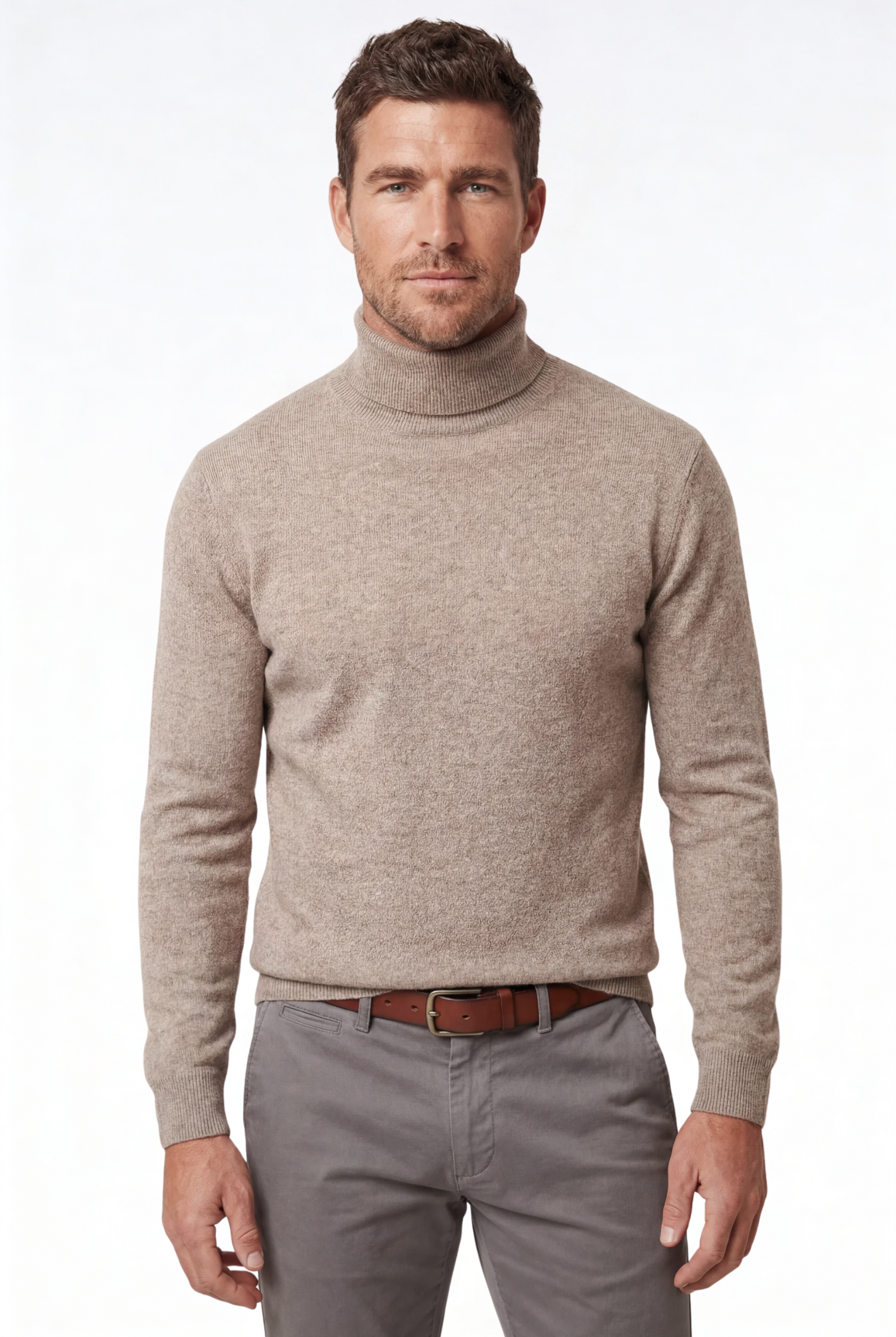 Men’s merino wool turtleneck sweater front view