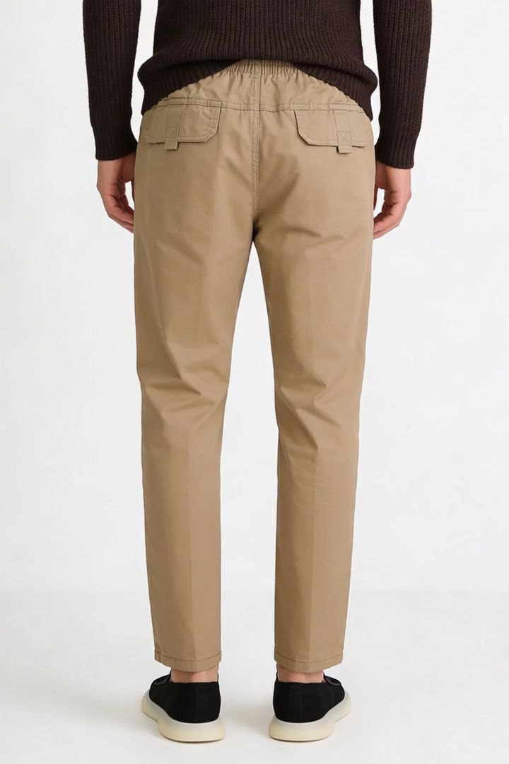 Men’s Desert Beige Cotton Drawstring Trousers – back view, breathable cotton comfort