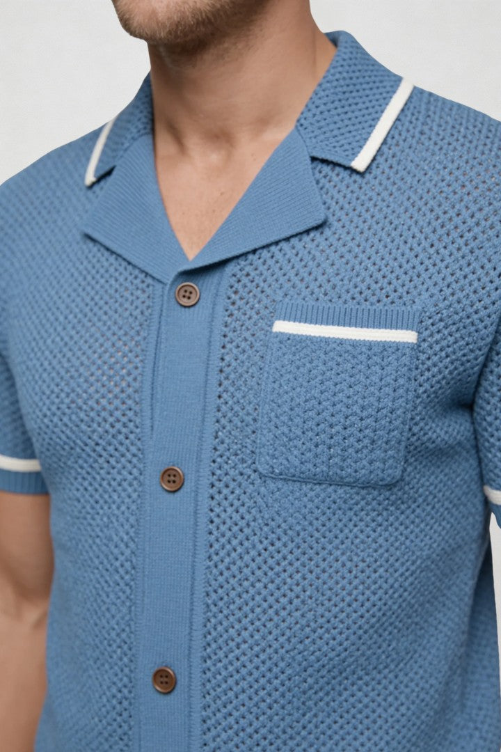 Zane Textured Knit Shirt - Ocean Blue