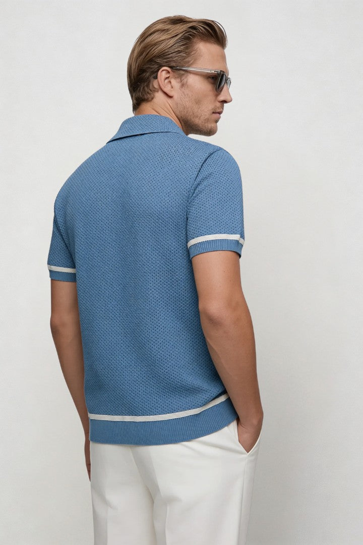 Zane Textured Knit Shirt - Ocean Blue