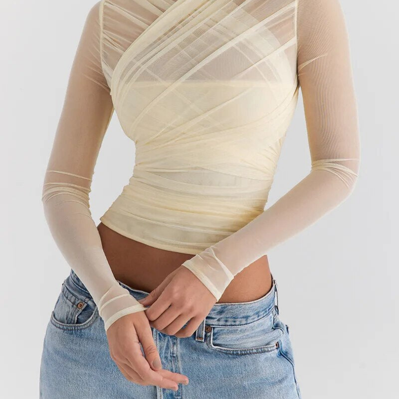 Mesh Long Sleeve Party-Top