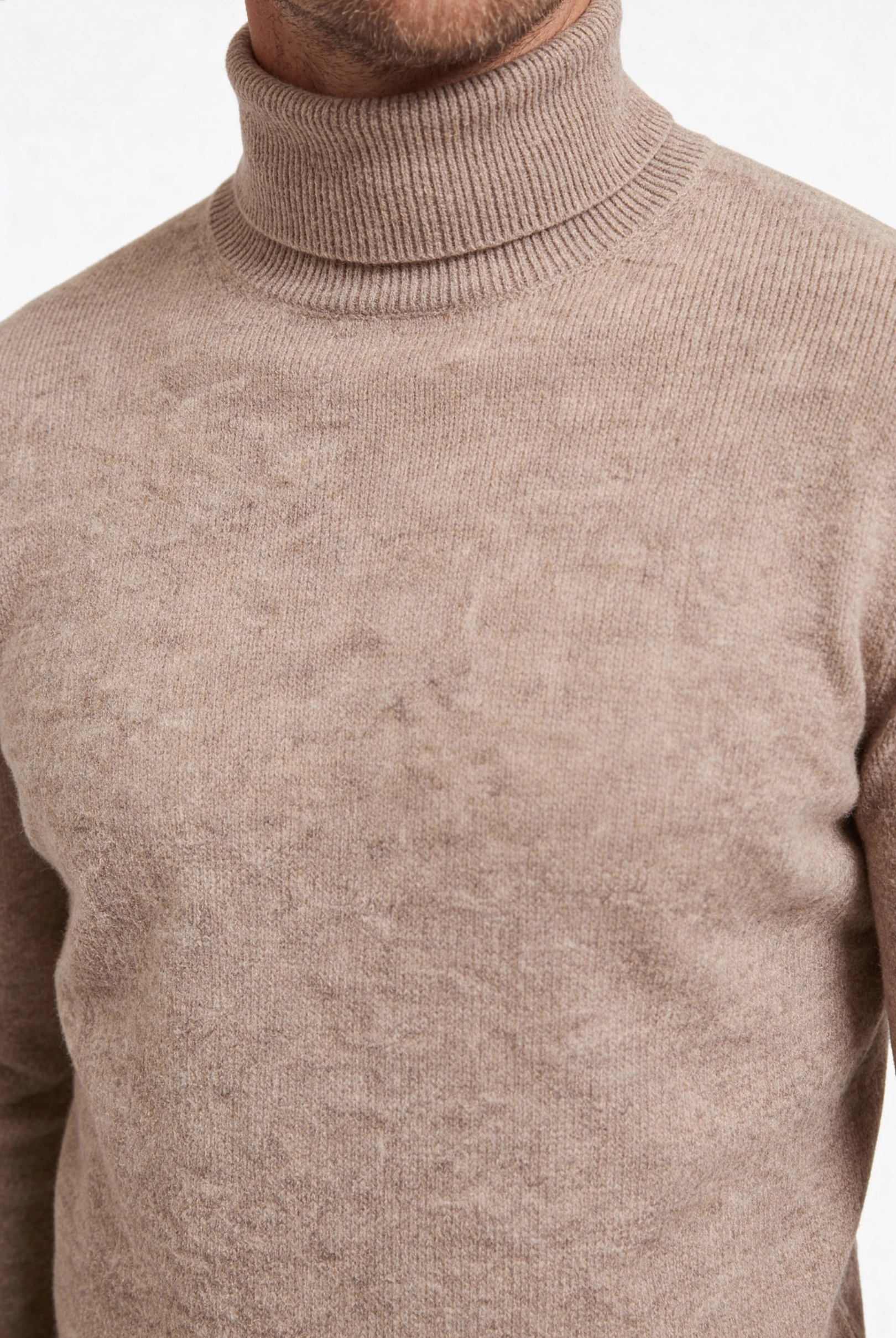 Men’s merino wool turtleneck sweater close-up