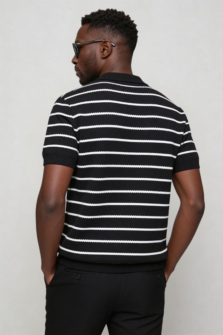 Men’s striped knit polo slim fit viscose summer sweater polo shirt back