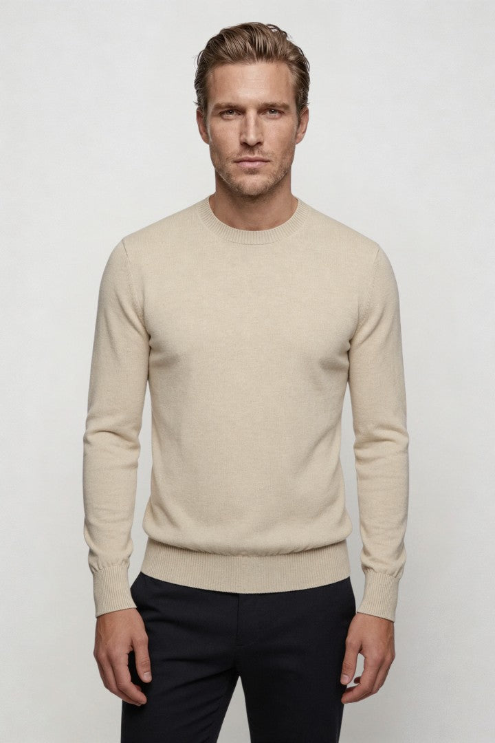Theo Wool Crew Neck Sweater - Beige