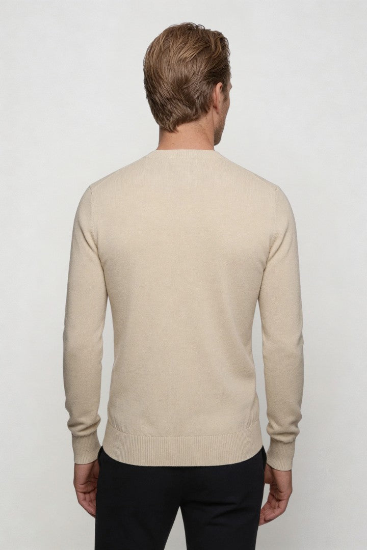 Theo Wool Crew Neck Sweater - Beige
