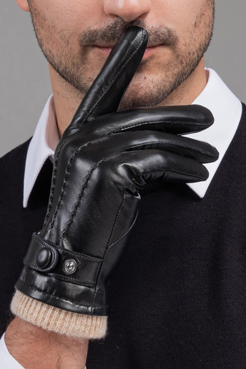 Rafael genuine leather gloves for men with wool lining and adjustable wrist strap