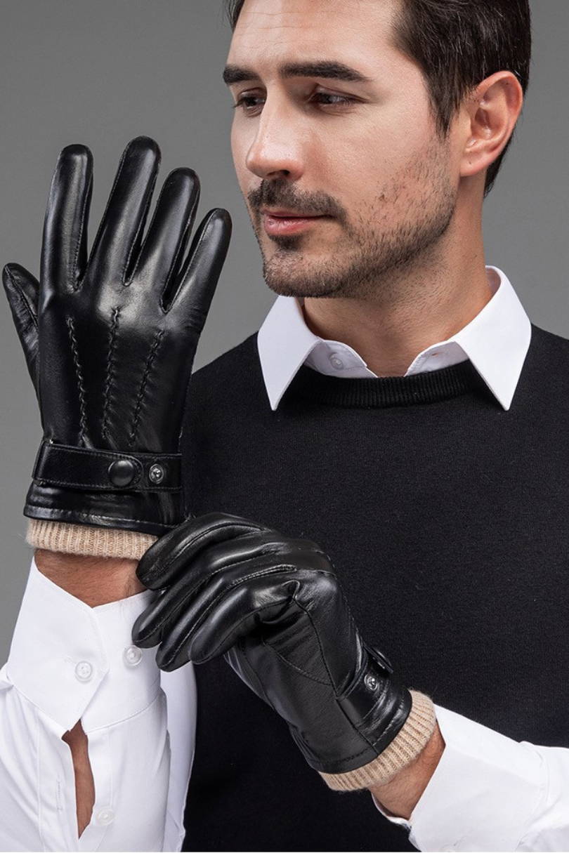 Rafael genuine leather gloves for men with wool lining and adjustable wrist strap