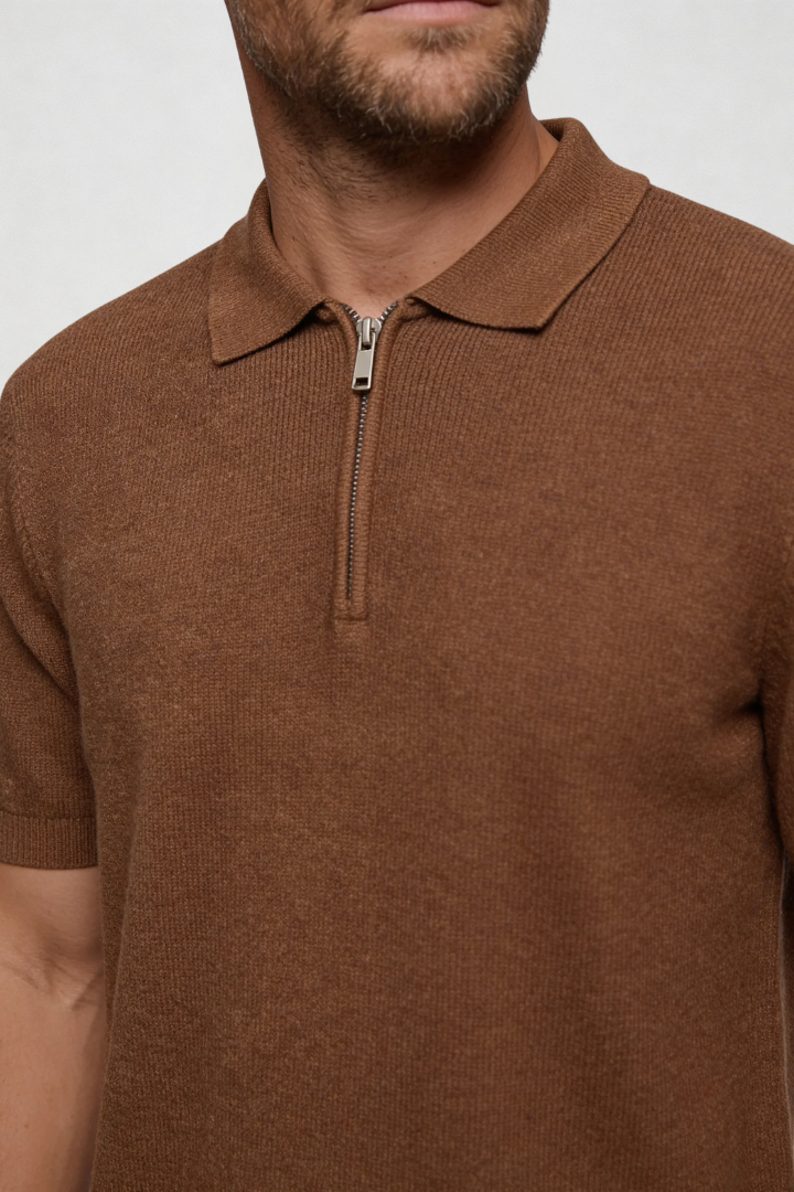 Henry Zip Knit Polo - Brown