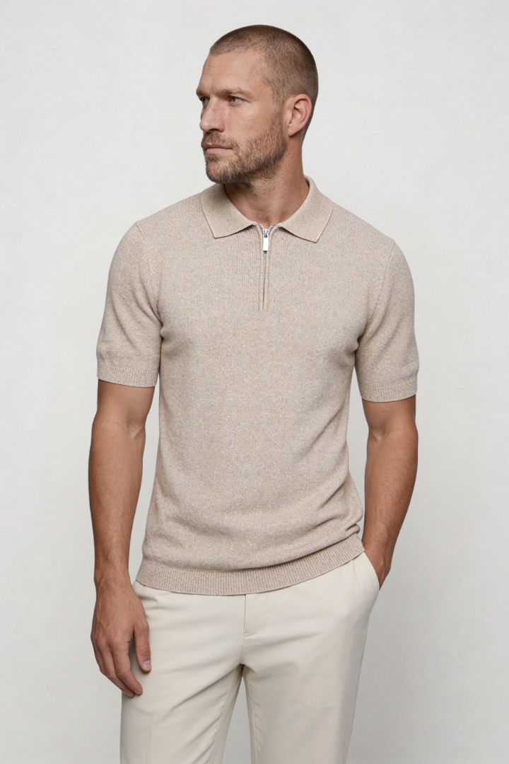 Henry Zip Knit Polo - Beige