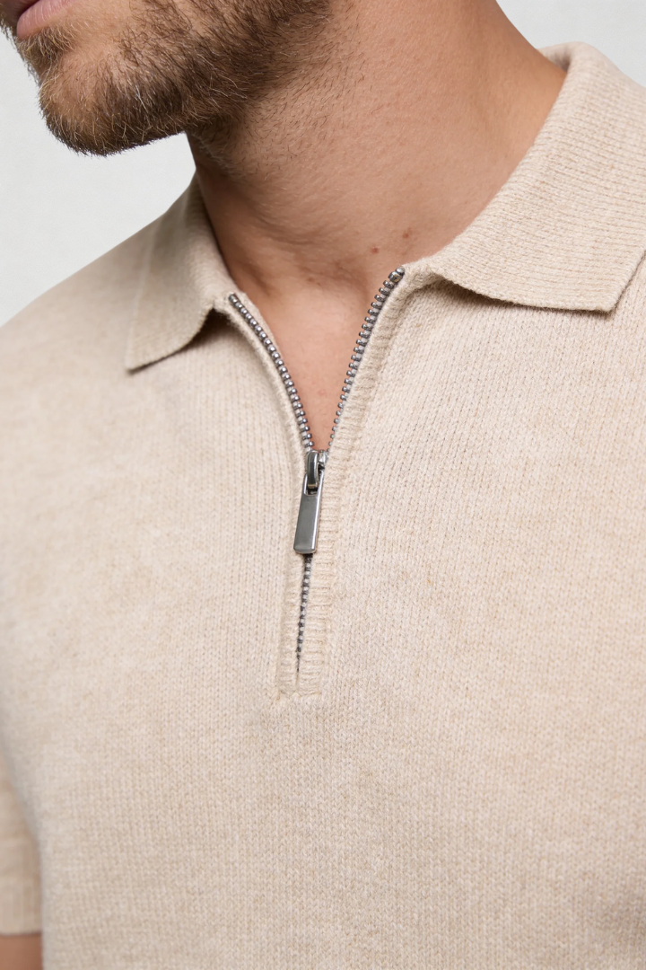 Henry Zip Knit Polo - Beige