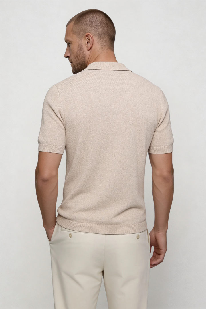 Henry Zip Knit Polo - Beige
