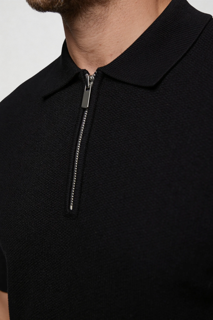 Henry Zip Knit Polo - Black