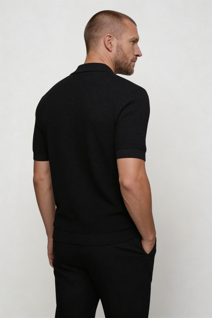 Henry Zip Knit Polo - Black