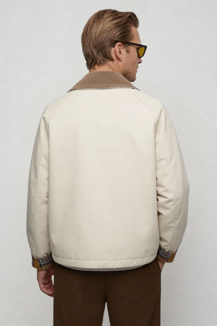 men ivory corduroy collar barn jacket back view