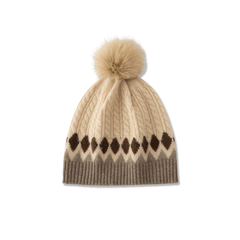 Argyle Cashmere Pom Beanie