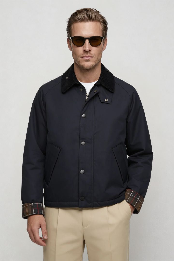 men navy corduroy collar barn jacket