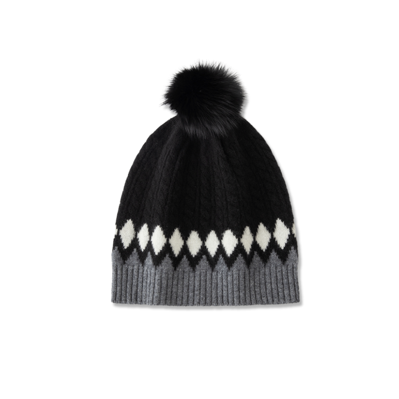 Argyle Cashmere Pom Beanie