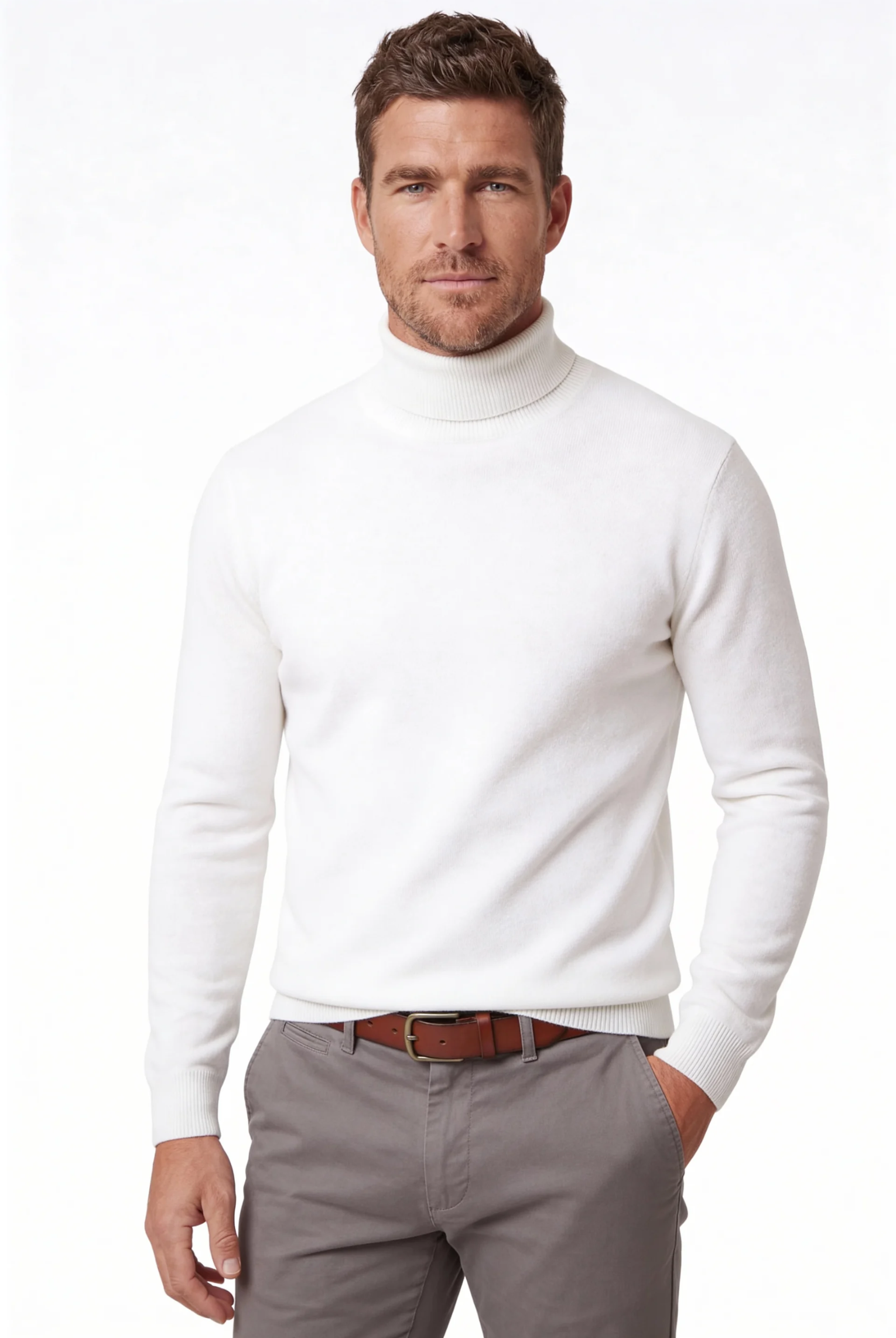 Men’s merino wool turtleneck sweater front view