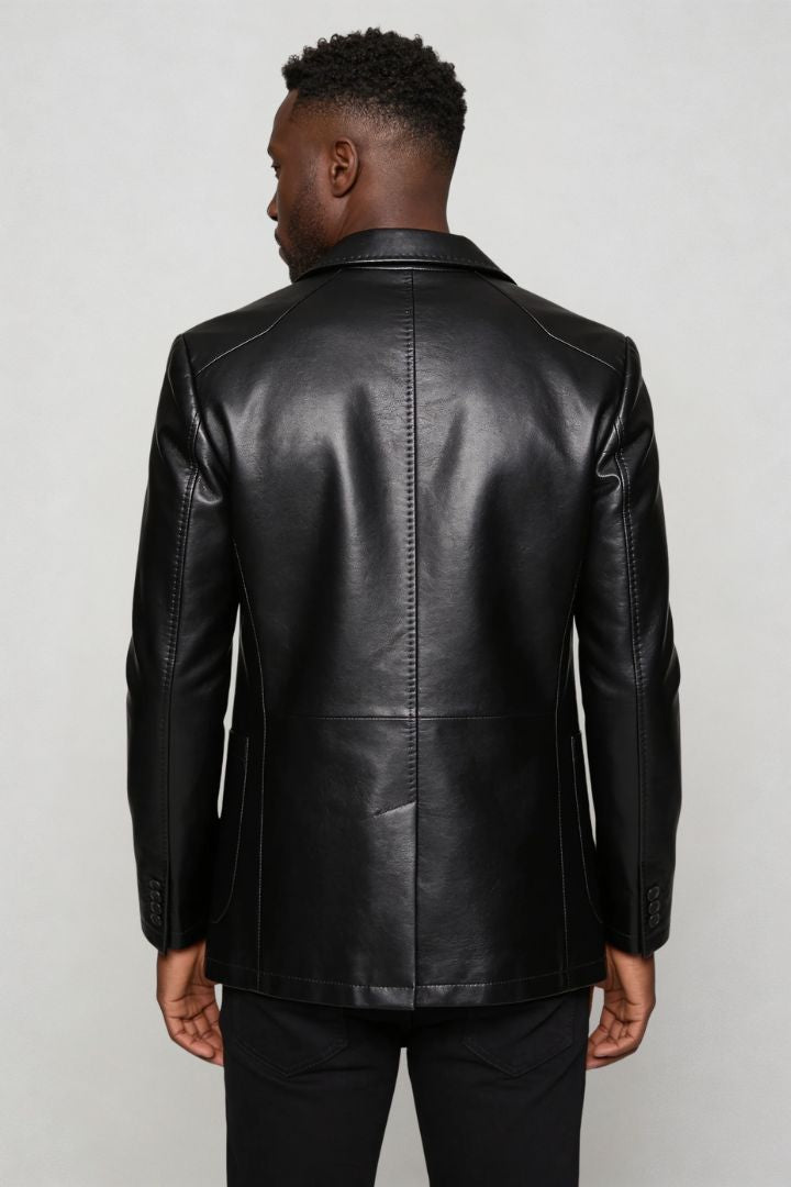 Matteo Tailored Leather Blazer - Black