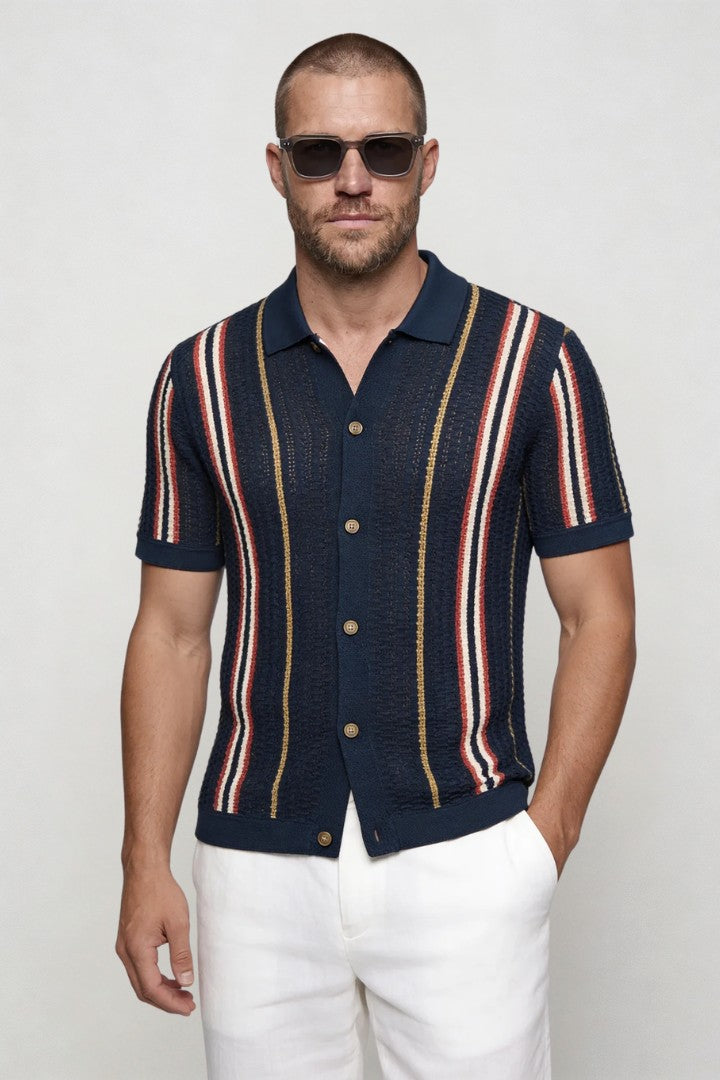 Noah Textured Knit Shirt - Navy