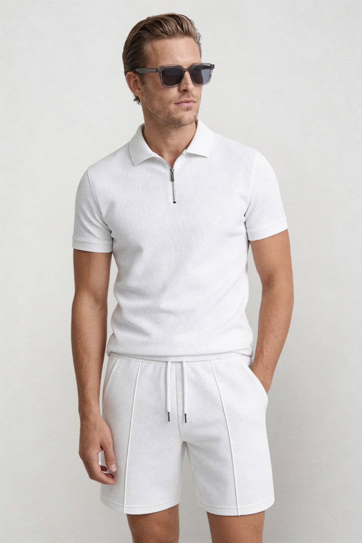 Alaric Waffle Polo Set - White