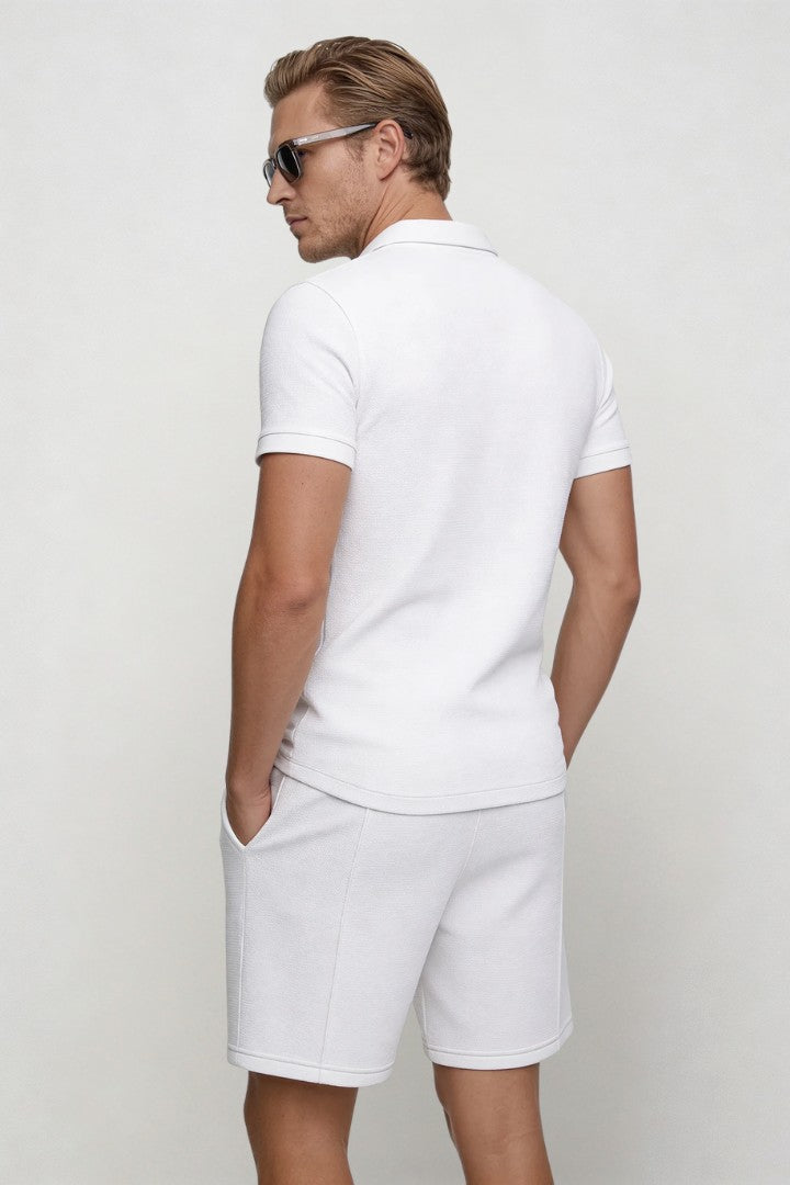 Alaric Waffle Polo Set - White