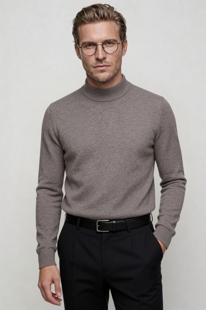 men’s gray 100% wool crewneck sweater lightweight smart casual pullover front view