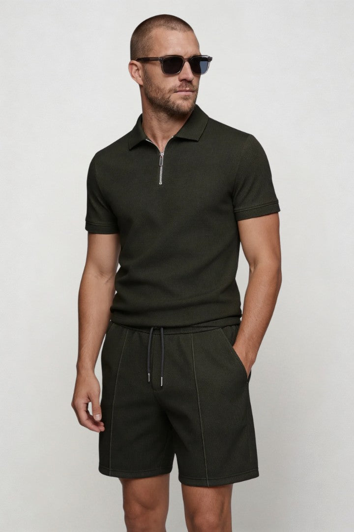 Alaric Waffle Polo Set - Black