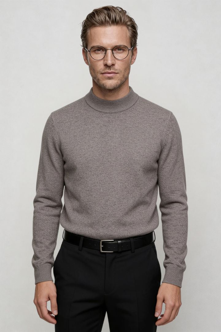 men’s gray 100% wool crewneck sweater lightweight smart casual pullover front pose