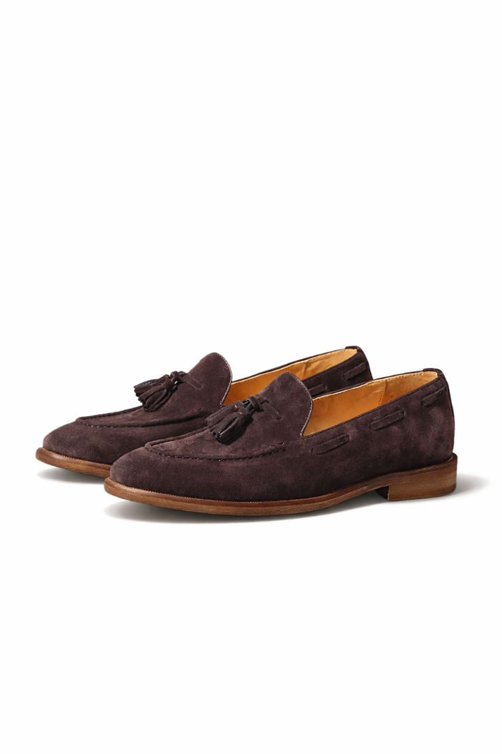 Marcellin suede tassel loafers for men in espresso suede with classic tassel detail and leather lining