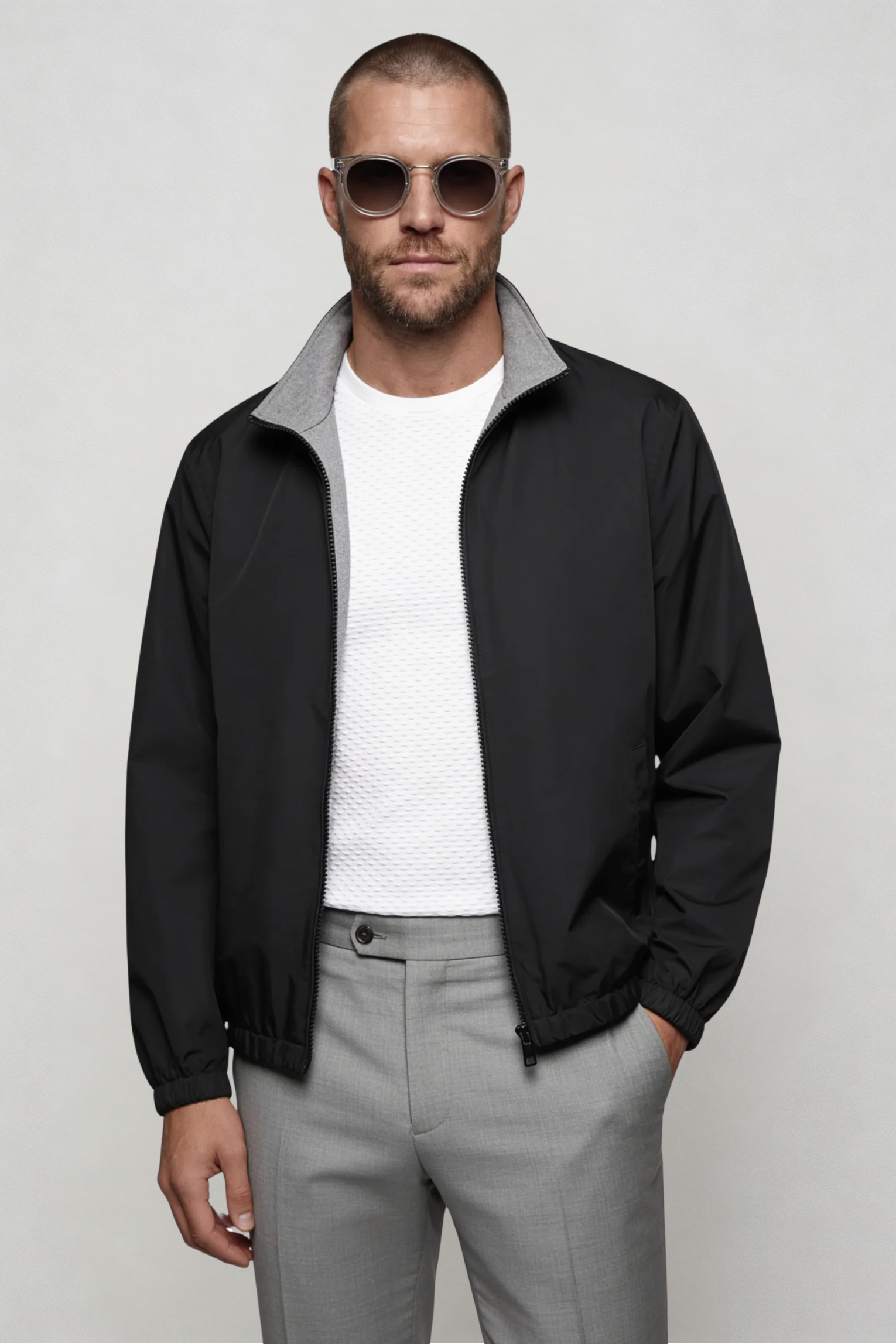 Lavencio Men’s lightweight reversible zip up jacket with slim fit modern casual design