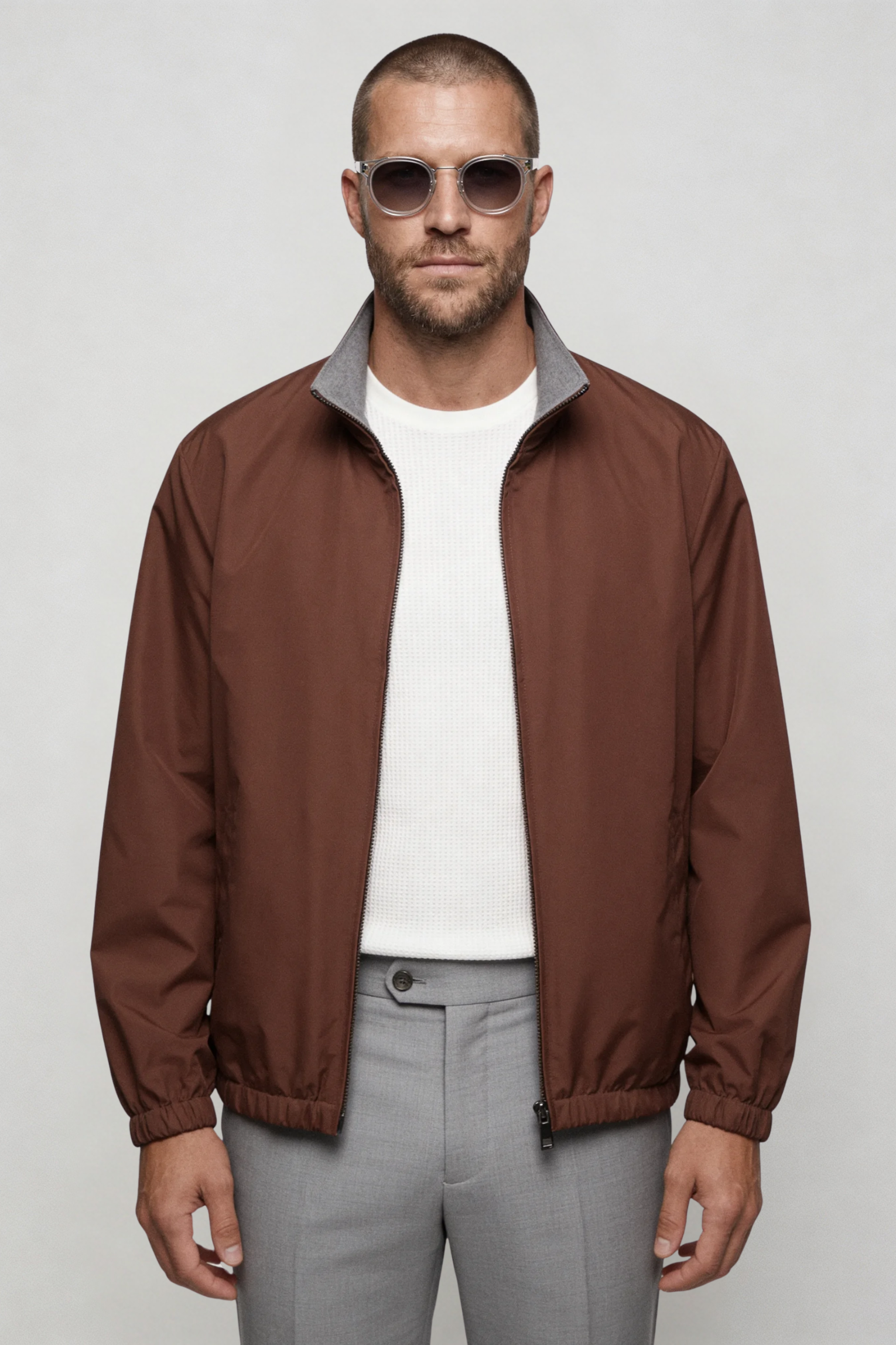 Lavencio Men’s lightweight reversible zip up jacket with slim fit modern casual design