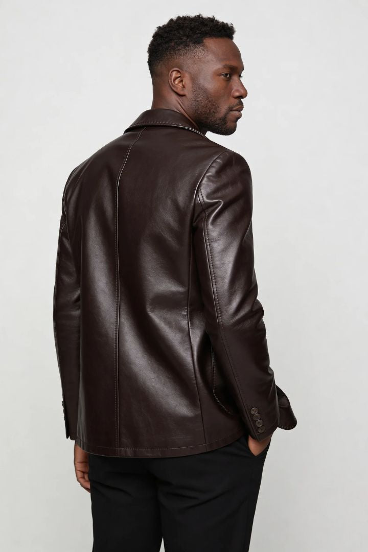 Matteo Tailored Leather Blazer - Brown