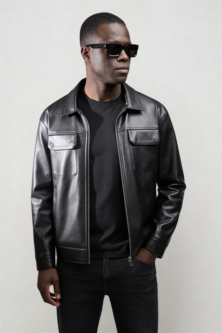 David Faux Leather Jacket - Black