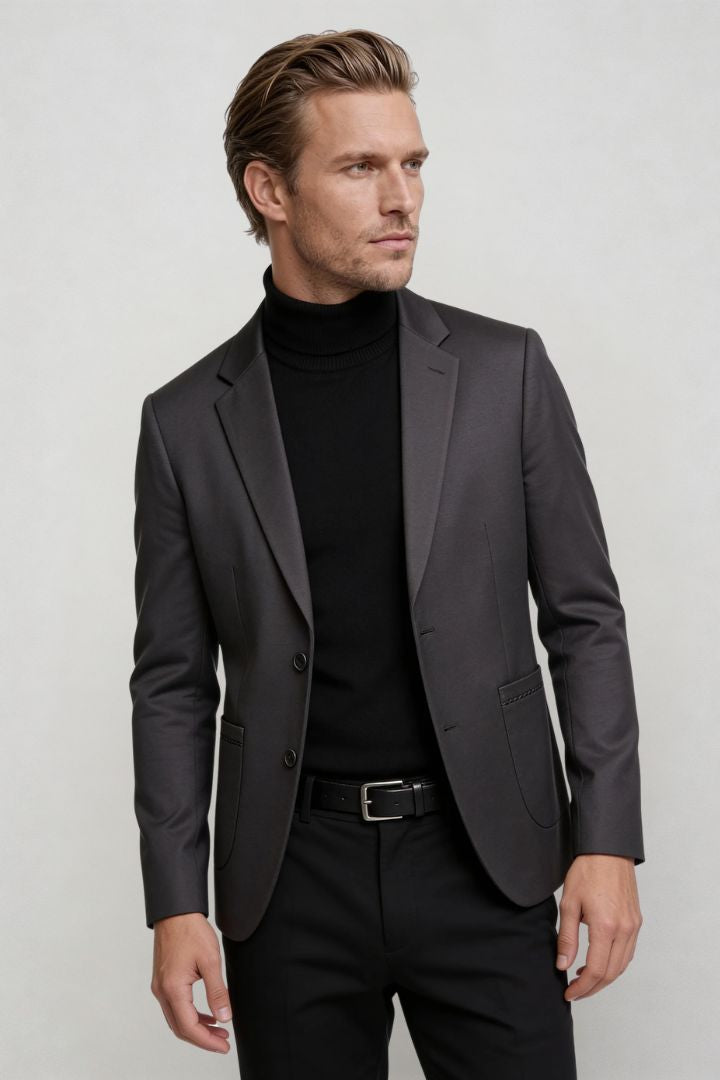 men’s gray tailored blazer slim fit smart casual sport coat structured silhouette front view