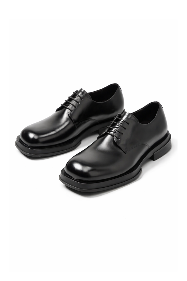 Men’s square toe leather derby shoes black height increasing formal dress shoes 4cm heel