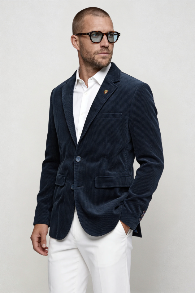 Men’s navy corduroy blazer cotton structured smart casual tailored jacket textured blazer men