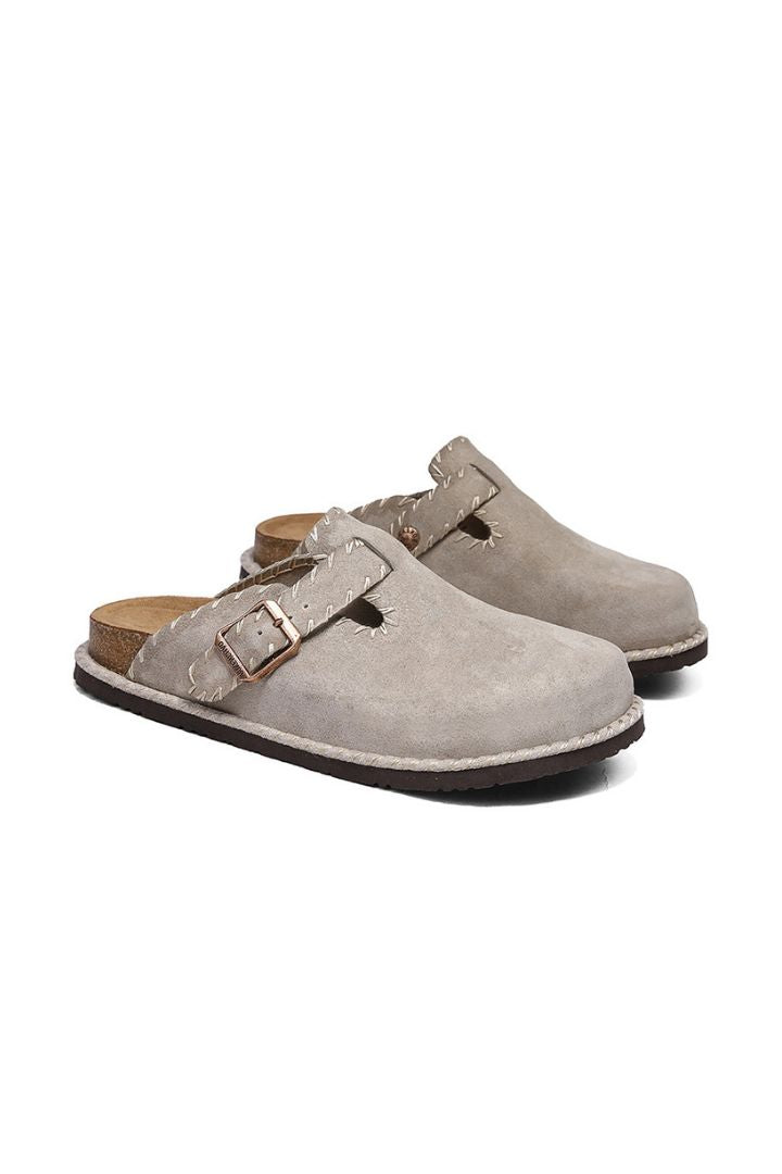 Suede Clog Sandals - Stone