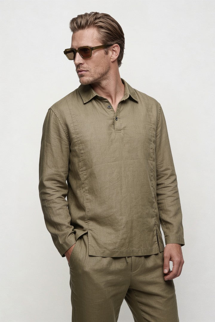 Everett Linen Polo Set - Sandstone Khaki