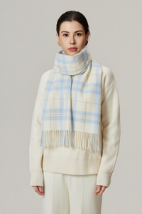 Belmere Wool Checked Scarf - Ice Blue