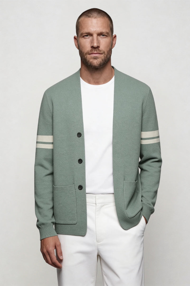 Kobe Stripe Knit Cardigan - Sage Green