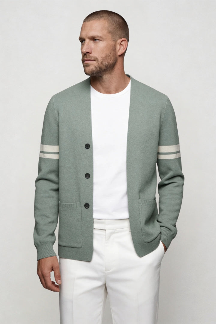 Kobe Stripe Knit Cardigan - Sage Green