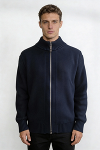 Ellis Cotton Zip-Up Sweater Jacket - Navy